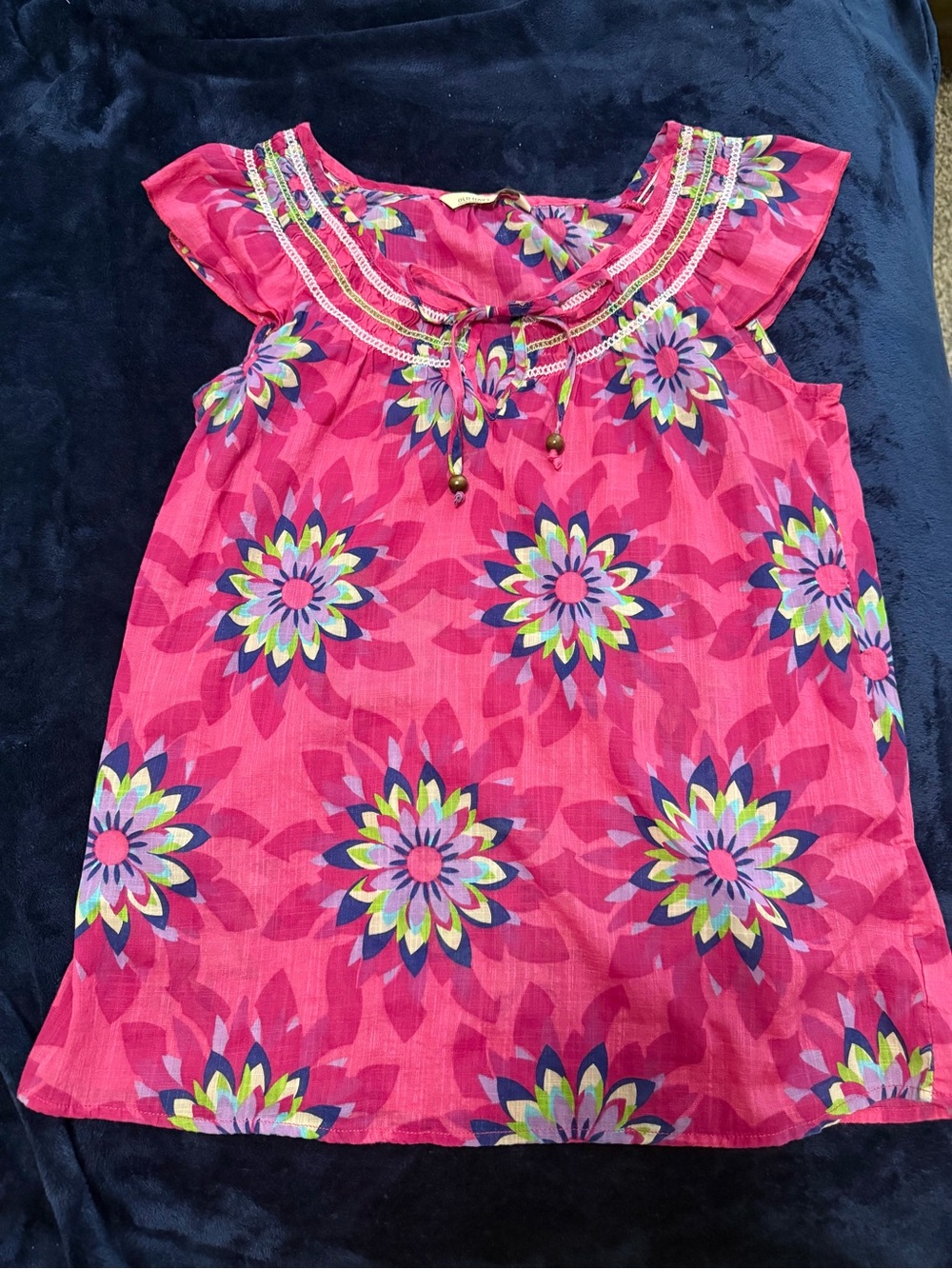 Old Navy Bright Pink Floral Tank Top with Embroidered Neck